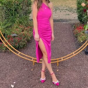 Katie May Pink Ruched One-Shoulder Mini Dress